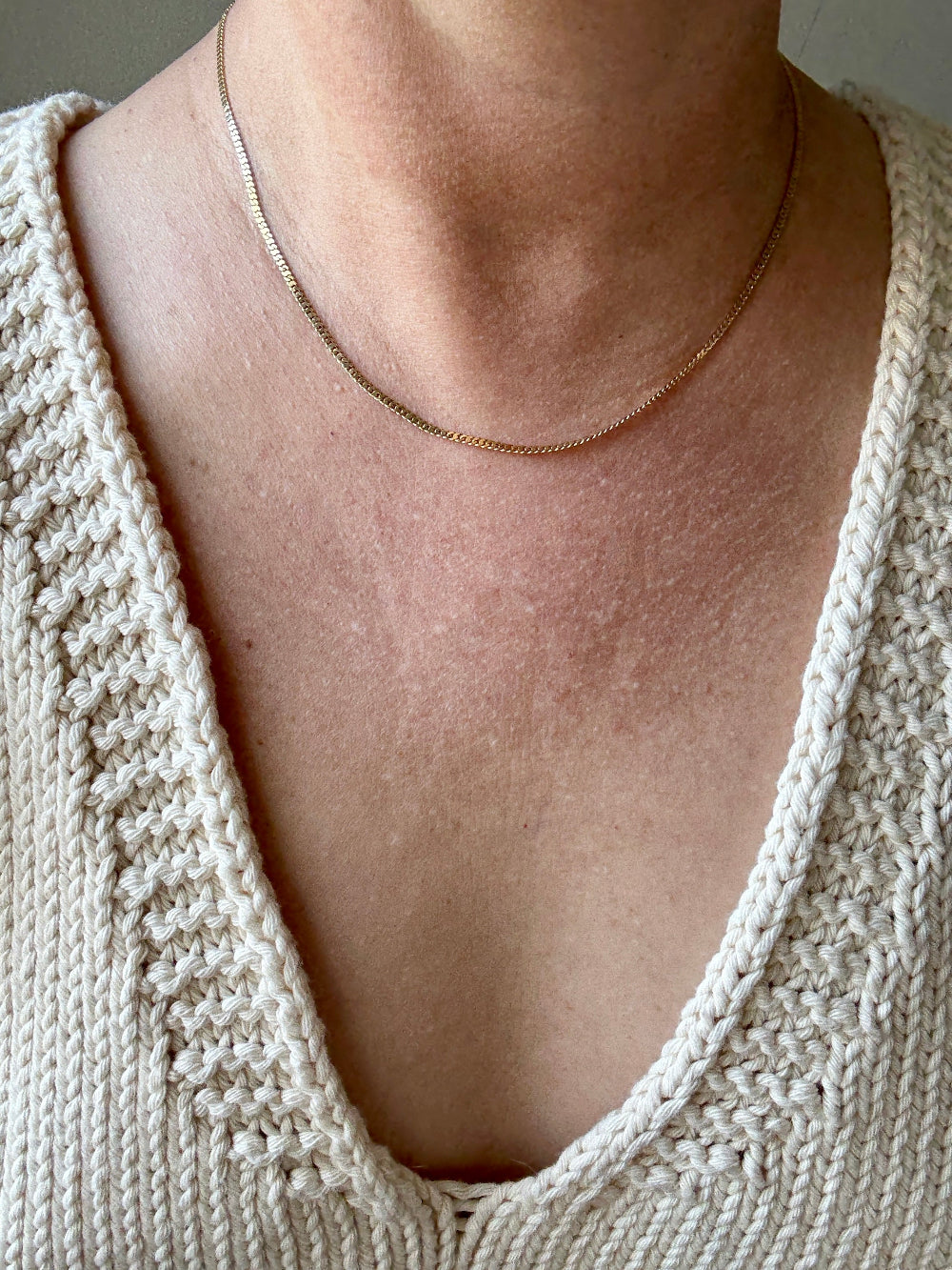 Scandinavian Vintage Pressed Curb Link 18k Gold Necklace - 17.5 inch length
