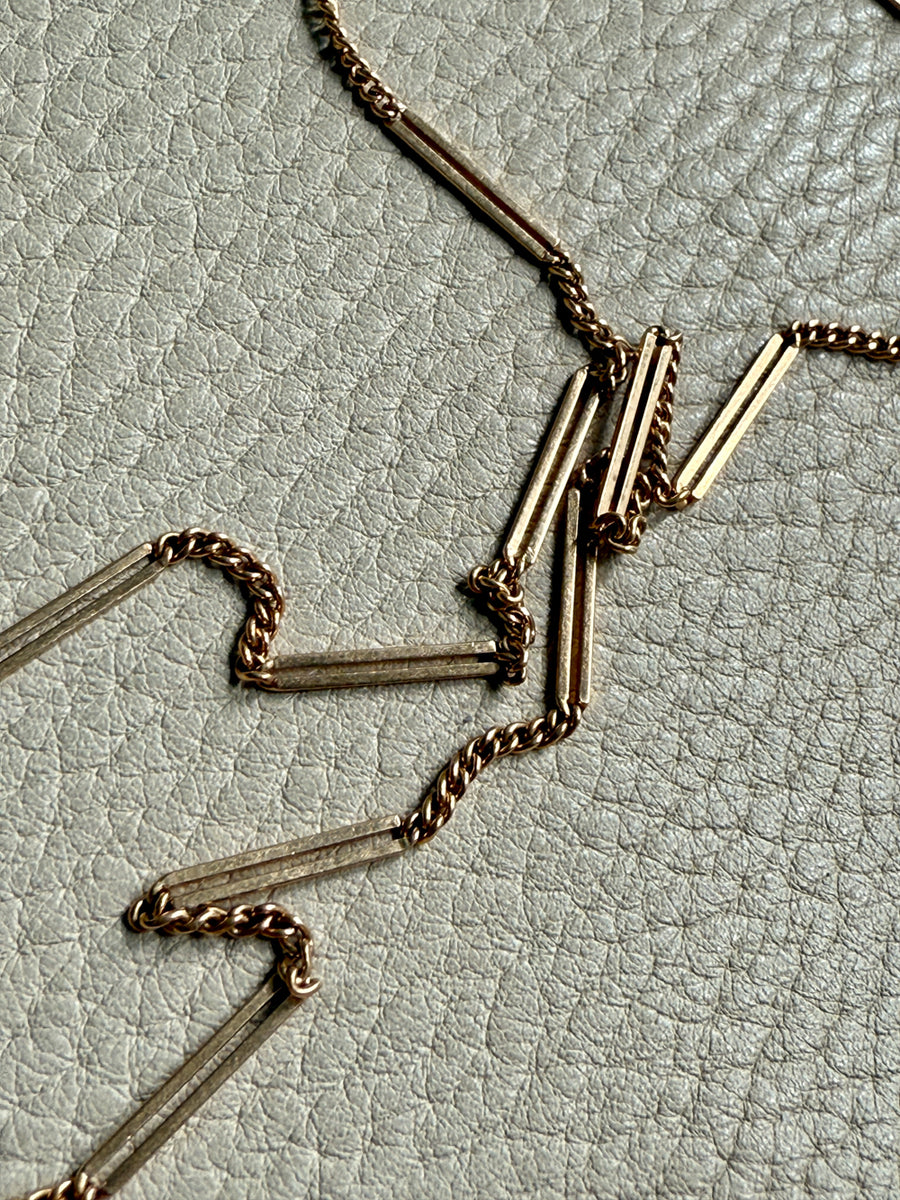 18k Gold Vintage Bar Link Variation Necklace - 21.75 inch length