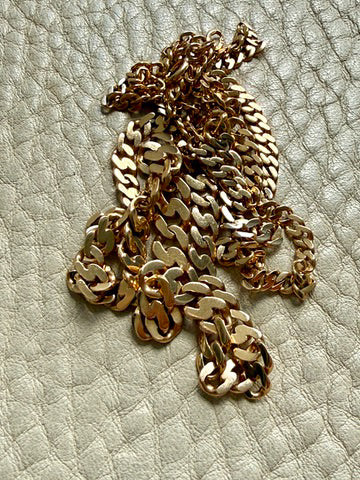 Swedish Vintage 18k Yellow Gold Graduated Pressed Curb Chain Necklace - 20.3 inch length