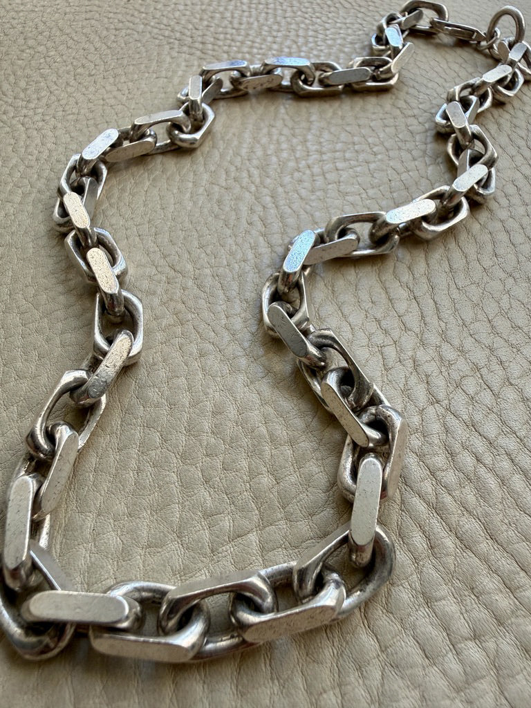 Vintage Sterling Silver Chunky Biker Link Chain Necklace – 22 Inch Length