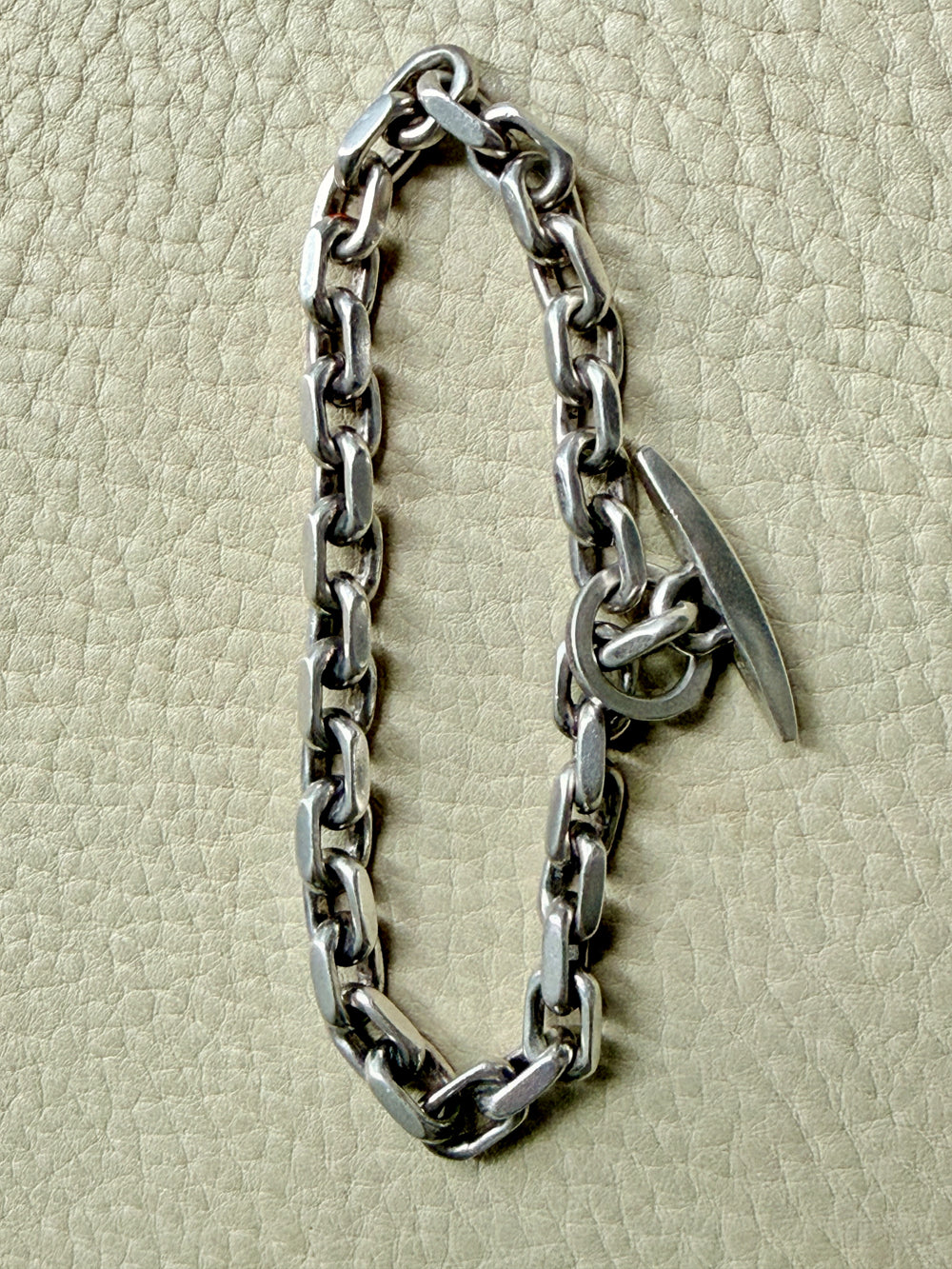 1960-1973 Robert Valentin Olsen - Chunky Silver Biker Link Bracelet with Toggle Clasp - 8.6 inch length