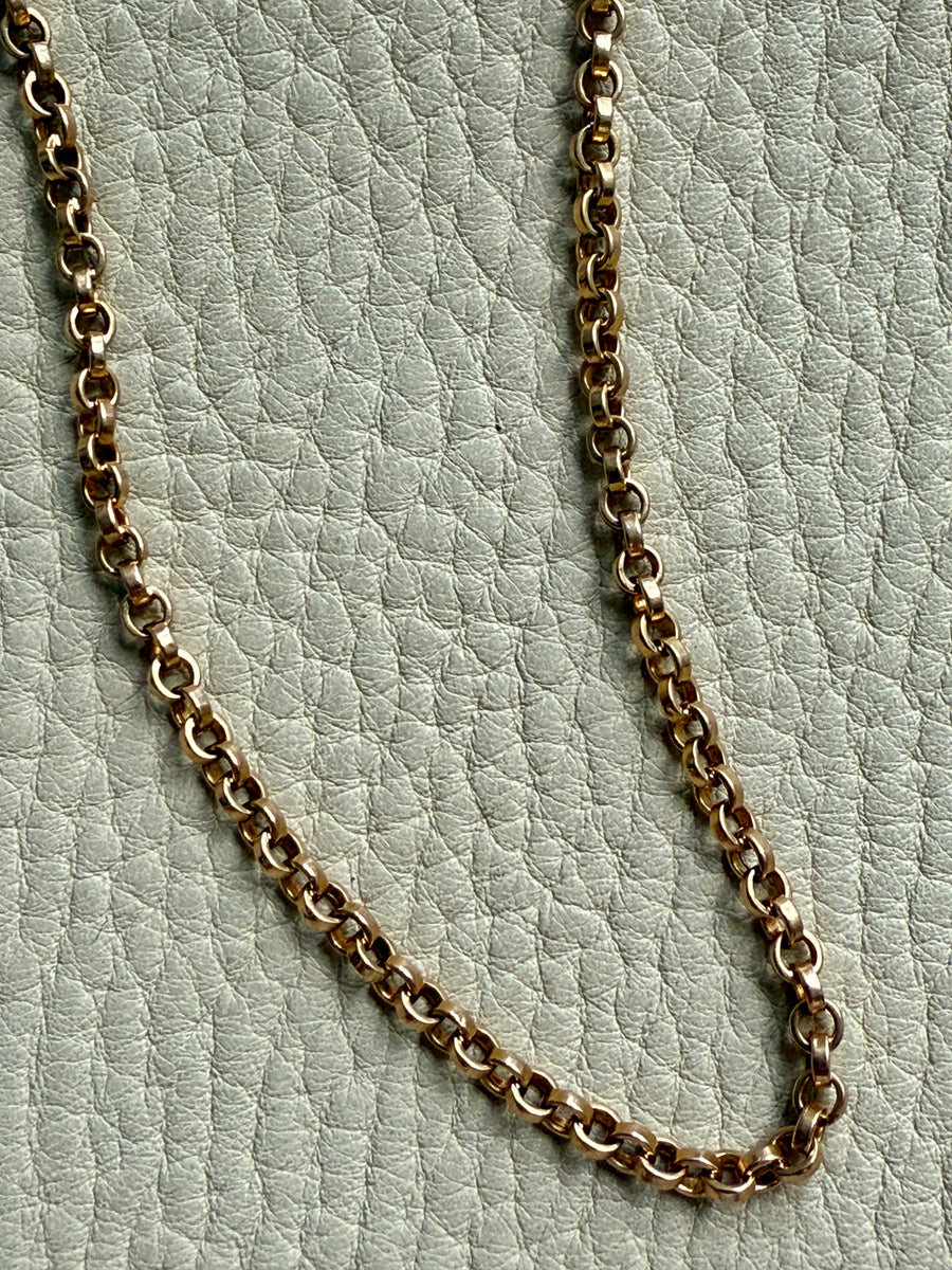 Midcentury era 18k Gold Necklace -  Rolo Link Variation Chain Necklace - 17.5 inch length