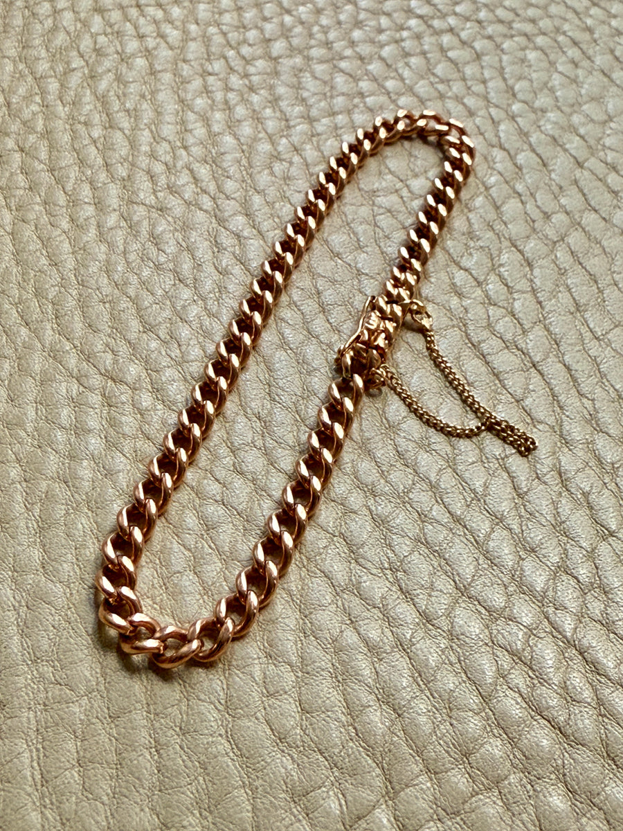 Circa 1900 Chubby Curb Link Bracelet in 18k rosy gold - 7 inch length