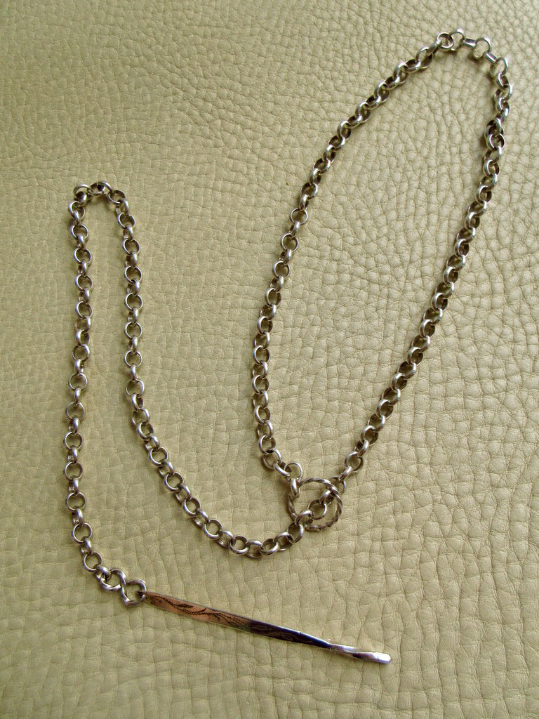 1941 Vintage Swedish Silver Lariat Rolo Necklace – 26.5 Inch Adjustable Length