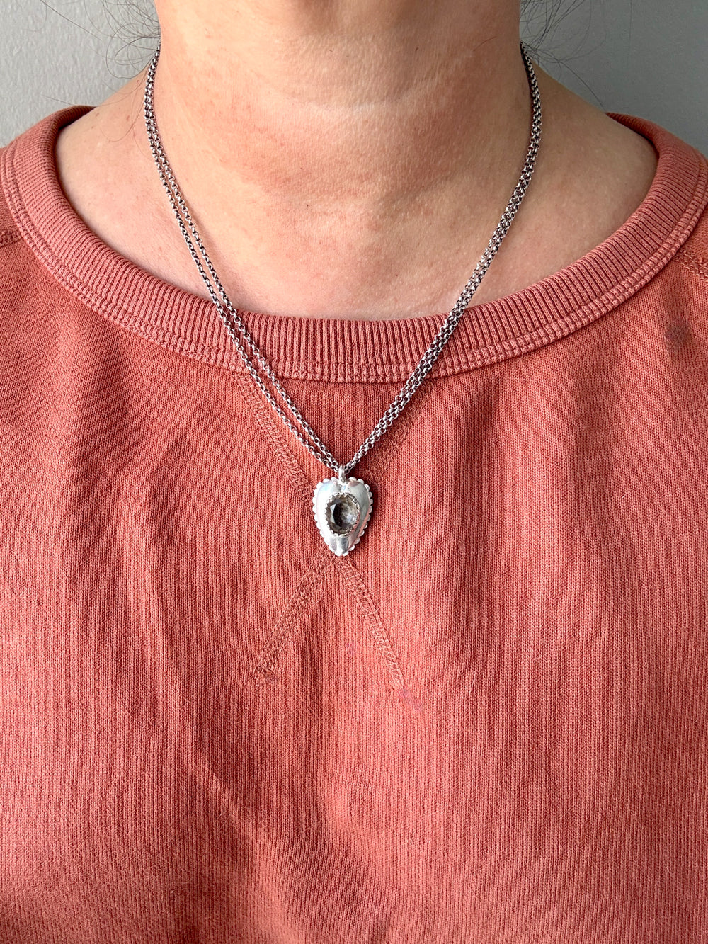 Antique Signed Swedish Silver Puffy Heart Pendant with Clear Stone