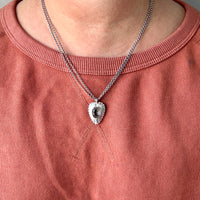 Antique Signed Swedish Silver Puffy Heart Pendant with Clear Stone