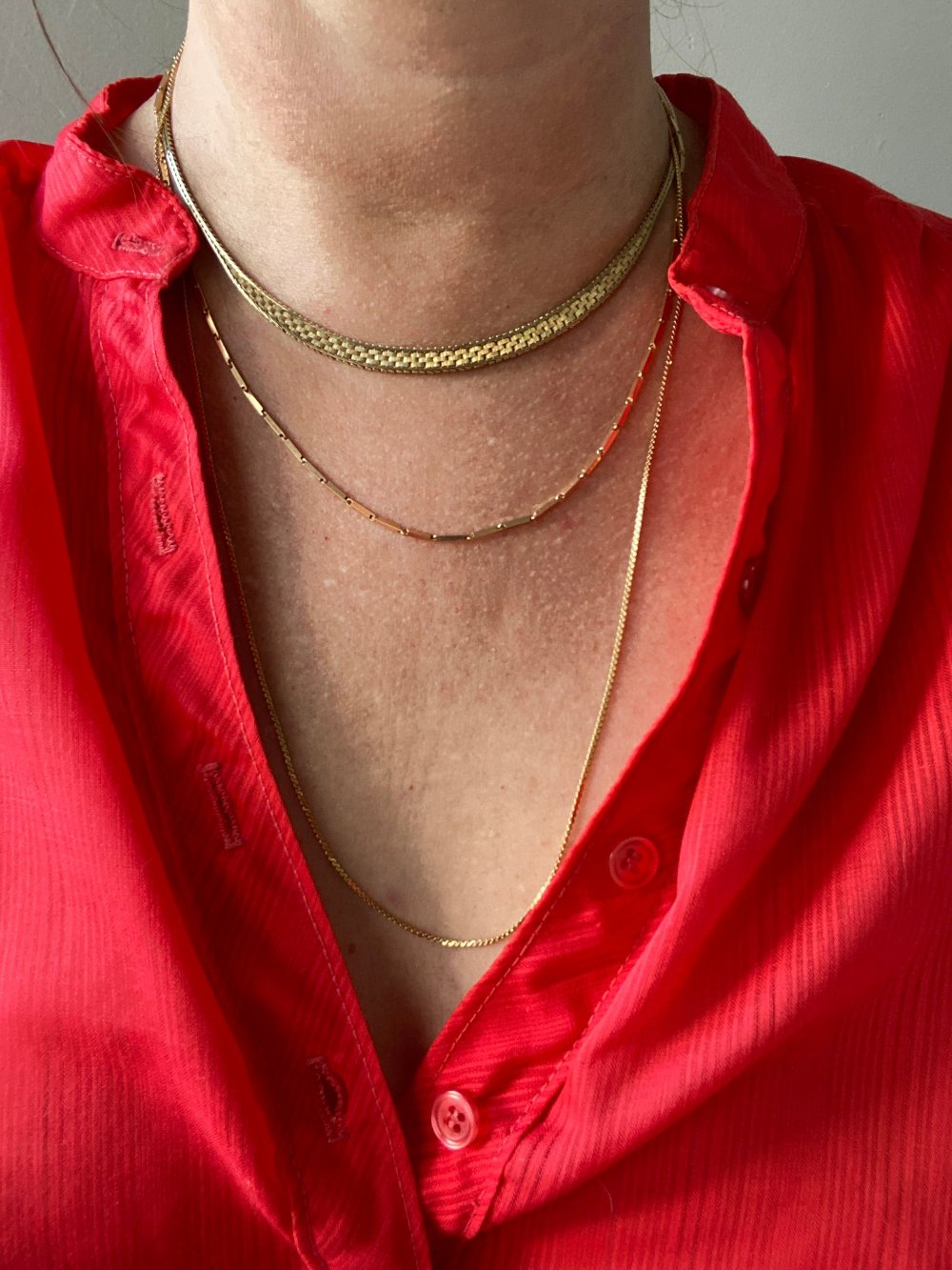 Geometric gold bar link necklace - 18k gold - 18 inch length