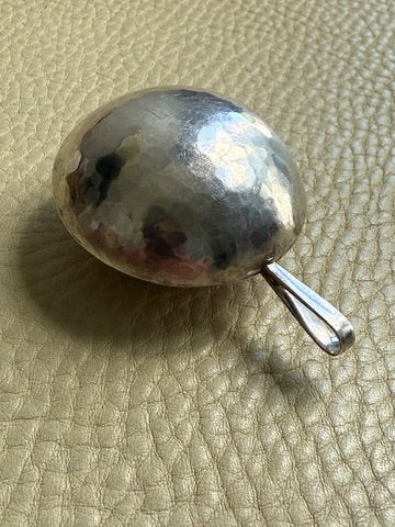 Vintage Silver Hammered Orb Pendant with Substantial Curb Chain - 23.8 inch length