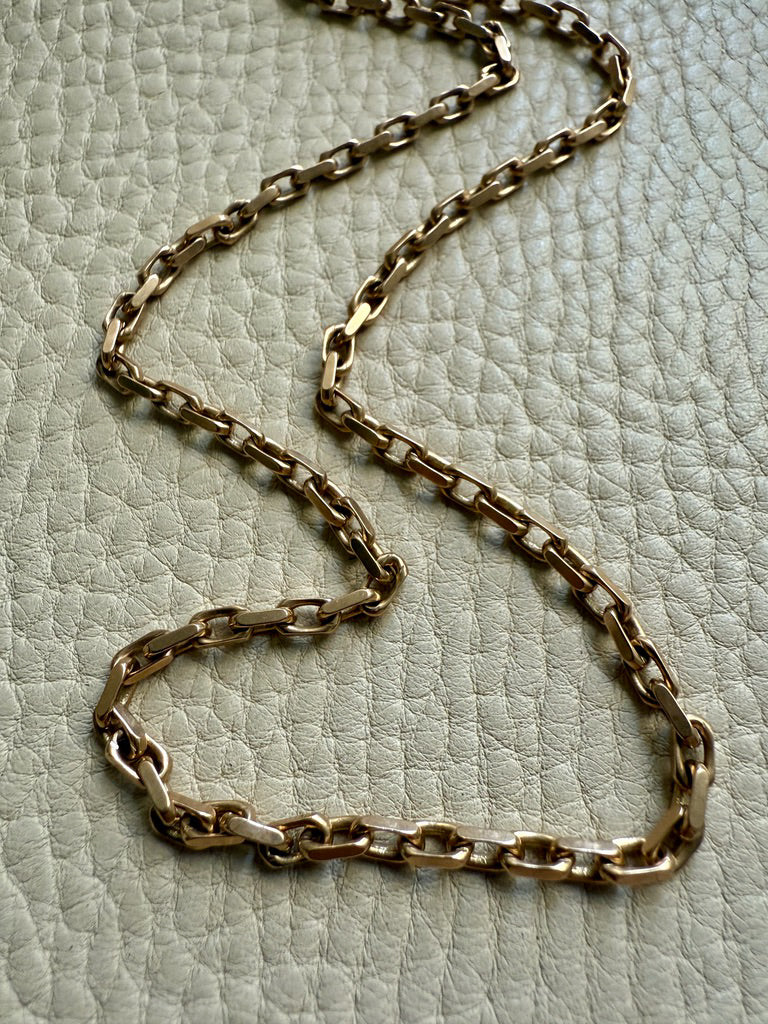 Longer Length 14k Gold Biker Link Necklace 3mm width - 22.2 inch length