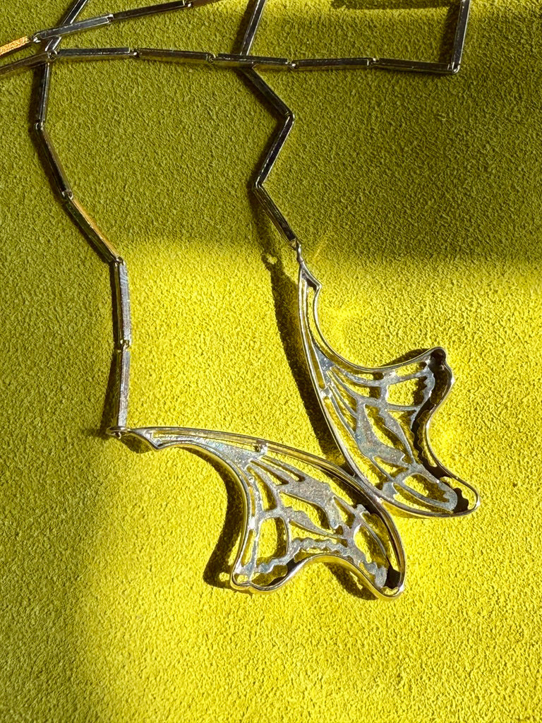 1984 Sterling Silver Butterfly Wing bar link Necklace BY ALTON - 24 inch length