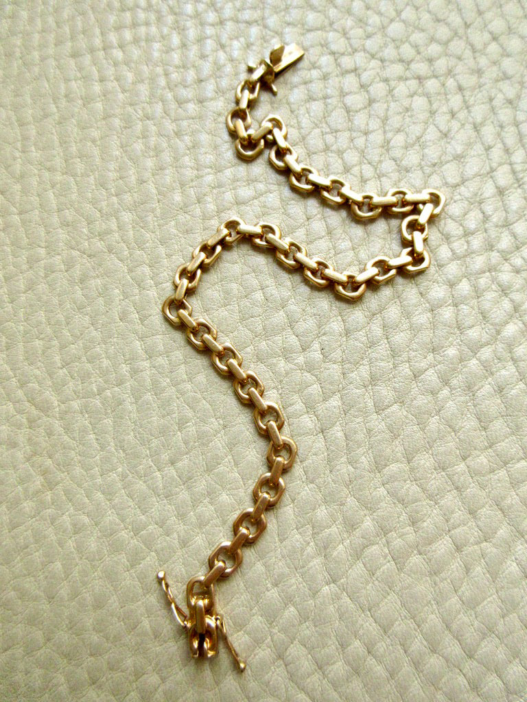 1950 Swedish Vintage Biker Link Bracelet 18k Gold – 8.1 Inch Length