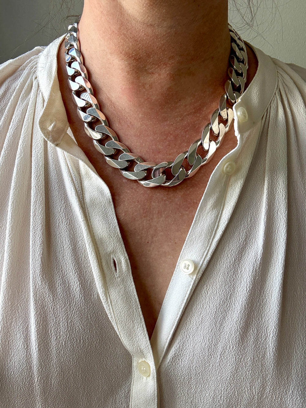 CHUNKY!! Sterling Silver Curb Chain Necklace - 20 inch length