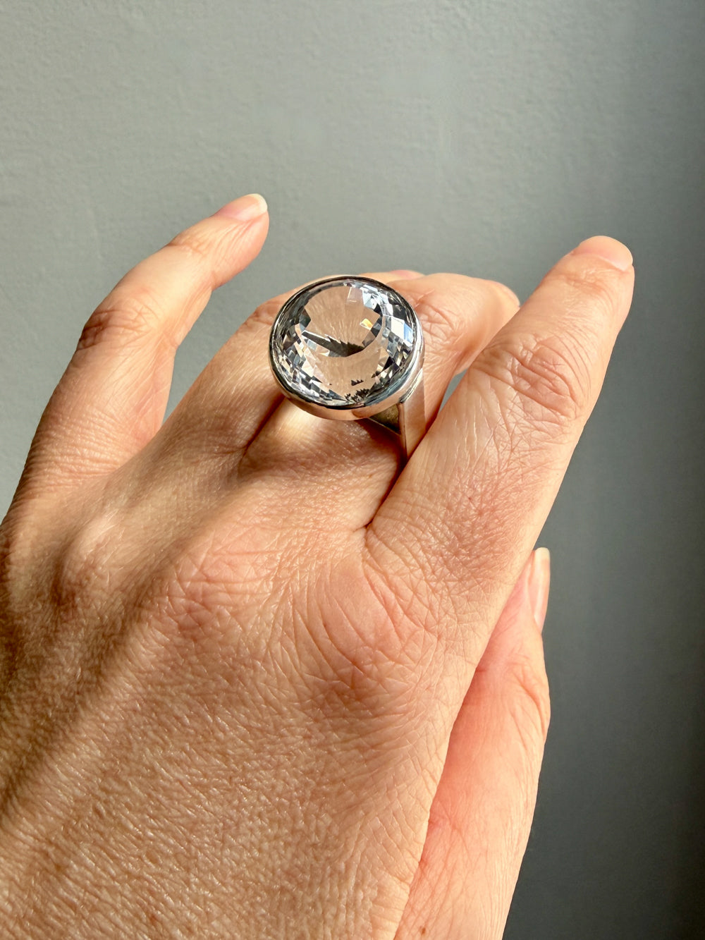 SPARKLES!! 1972 Ove Bohlin Modernist Silver and Quartz Cocktail Ring - Size 7.5