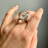 SPARKLES!! 1972 Ove Bohlin Modernist Silver and Quartz Cocktail Ring - Size 7.5