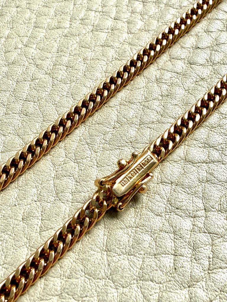 Signed Vintage Tight Curb Link Necklace 18k Gold – 18.5 Inch Length