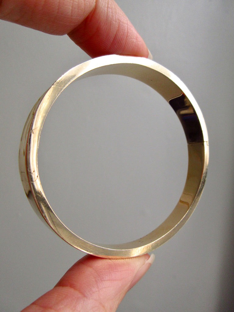 1960s era Vintage Danish 14k Gold Hinged Bangle Bracelet – 7 inch Interior Circumference