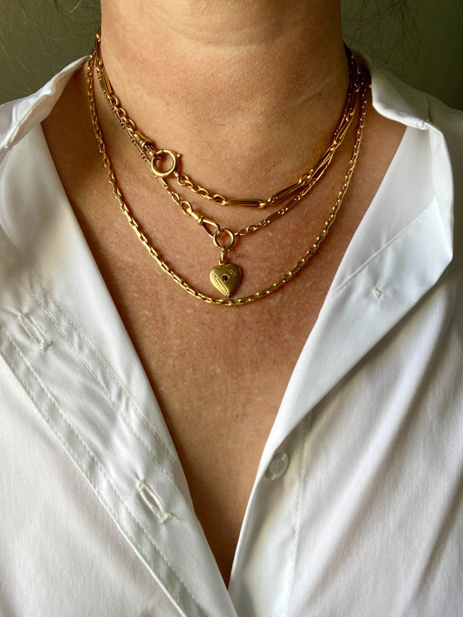 18k Gold Bar-Link Watch Chain Necklace with Dog Clip - 16.4 inch length