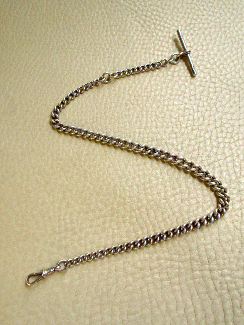 1894 Antique British Sterling Silver Curb Link Watch Chain – 14.75 Inch Length