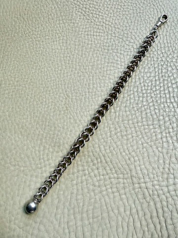 Danish Vintage Sterling Silver Open Foxtail Link Bracelet with Dog Clip - 9 inch adjustable length