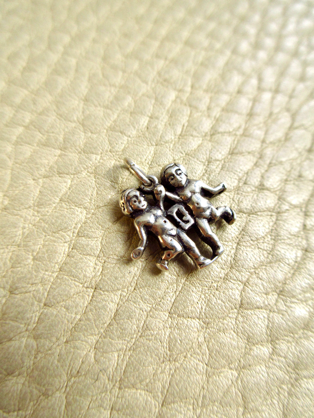 Vintage Silver Gemini Zodiac Charm or Pendant – 0.75 inch Drop