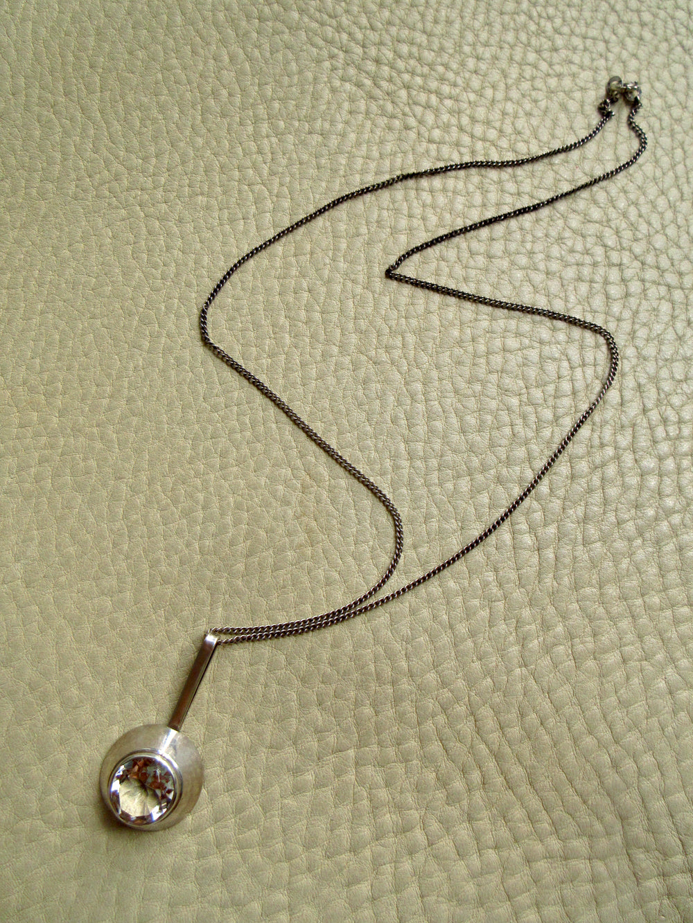 Vintage Swedish Rock Crystal Pendant Necklace Sterling Silver – 20 Inch Length