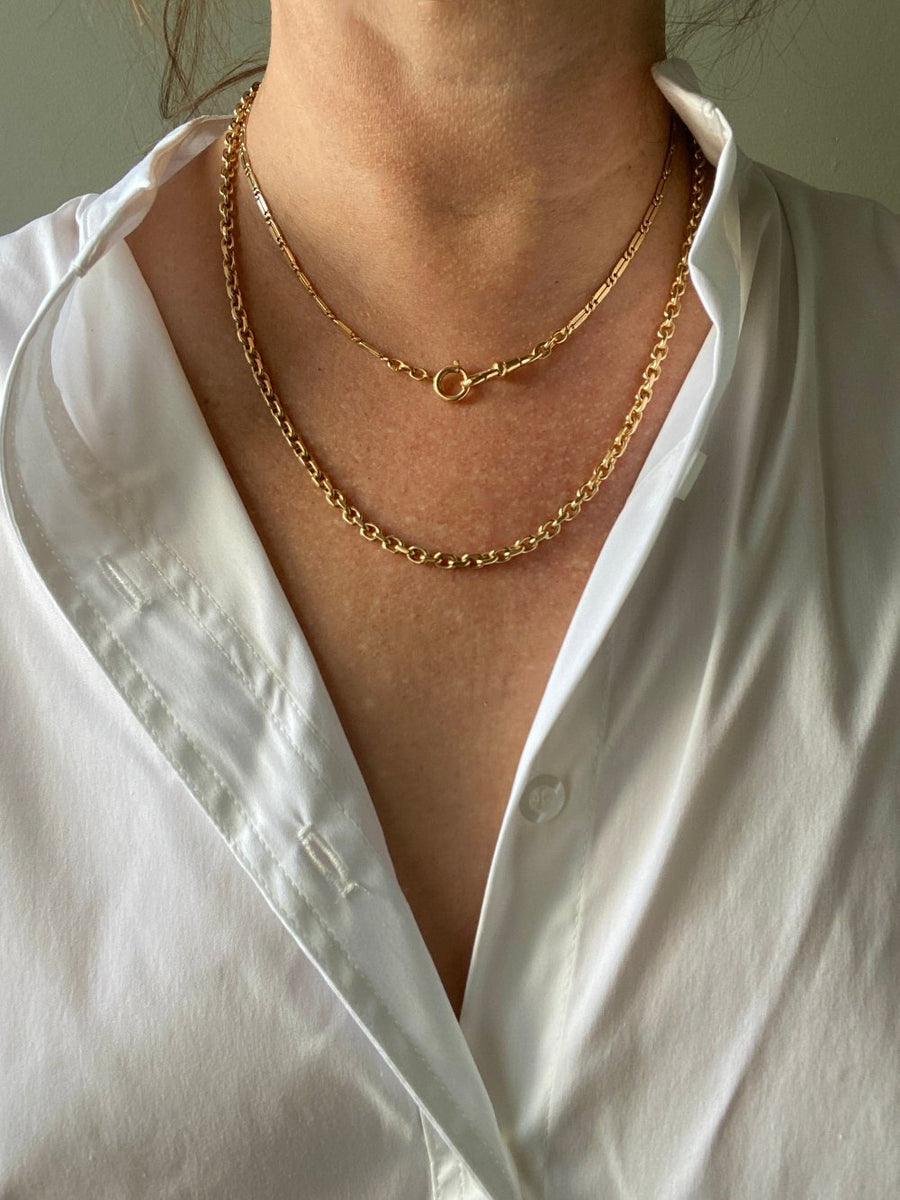 18k Gold Bar-Link Watch Chain Necklace with Dog Clip - 16.4 inch length