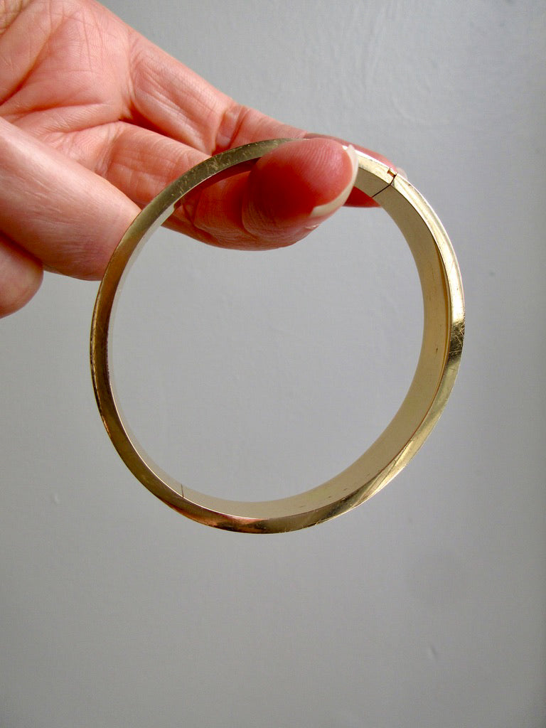 1960s era Vintage Danish 14k Gold Hinged Bangle Bracelet – 7 inch Interior Circumference
