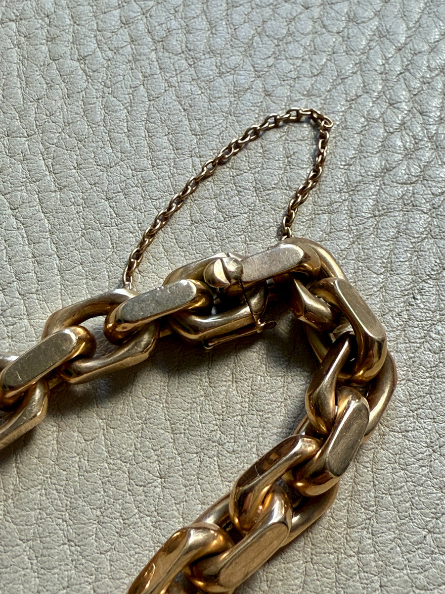 CHONK! 1911 Swedish Antique 18k gold Biker Link Bracelet 8mm width - 7.1 inch interior circumference