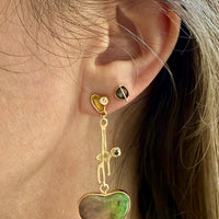 WOW! Vintage Austrian 14k Gold & Opal Heart Drop Brutalist Earrings - 2.2 inch drop