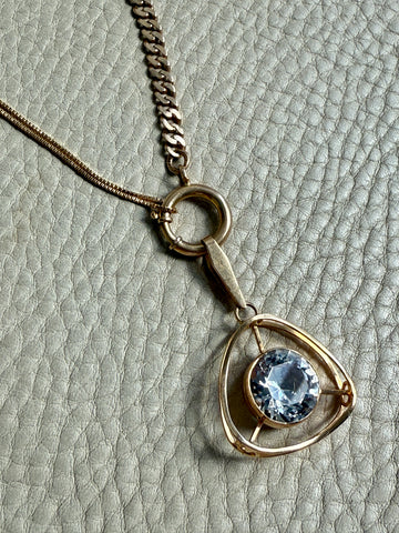 Swedish Vintage Rounded Triangle Pendant in 18k gold with Large Faceted Crystal Quartz Stone - Signed