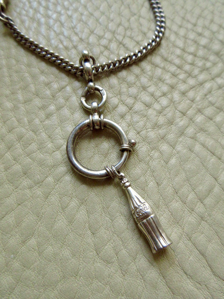 Vintage Scandinavian Silver Curb Link Watch Chain Necklace with Oversized Bolt Clasp pendant – 17.5 Inch Length