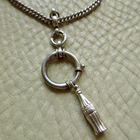 Vintage Scandinavian Silver Curb Link Watch Chain Necklace with Oversized Bolt Clasp pendant – 17.5 Inch Length