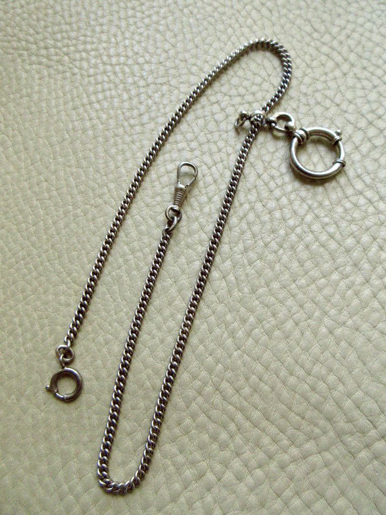 Vintage Scandinavian Silver Curb Link Watch Chain Necklace with Oversized Bolt Clasp pendant – 17.5 Inch Length