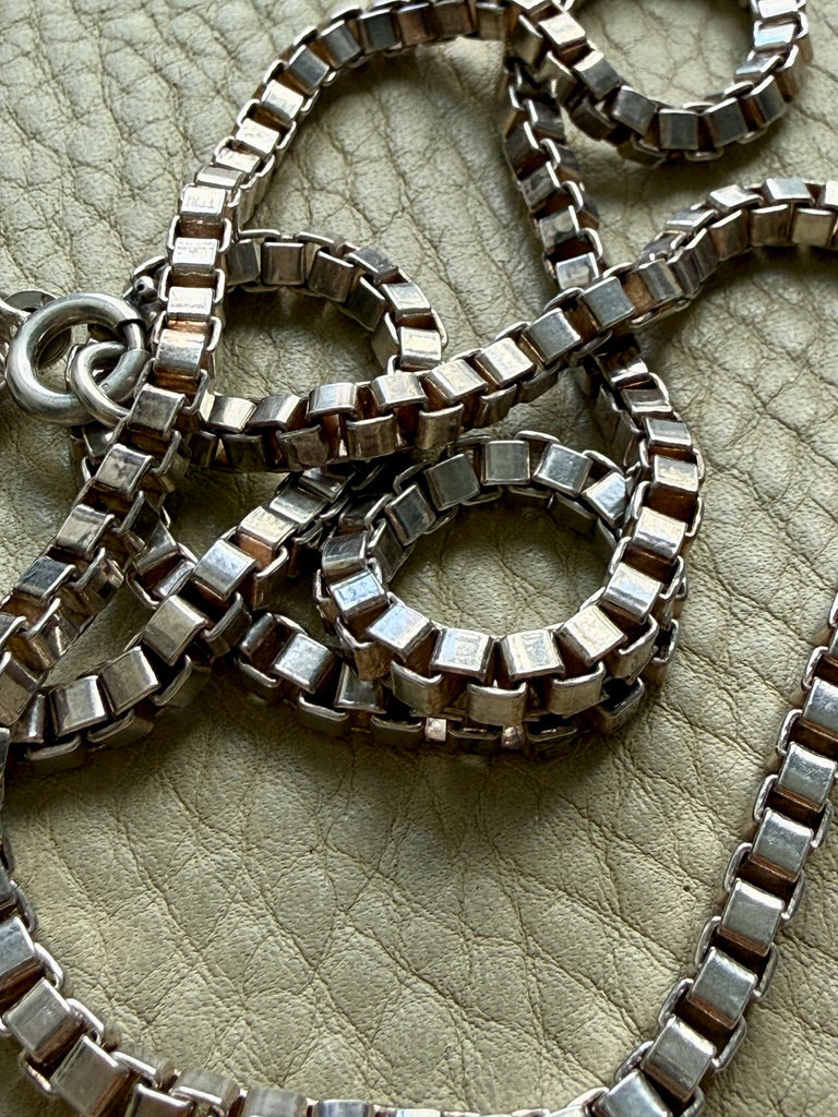 Chunky Vintage Box Chain Necklace in 835 Silver – 23.75 Inch Length