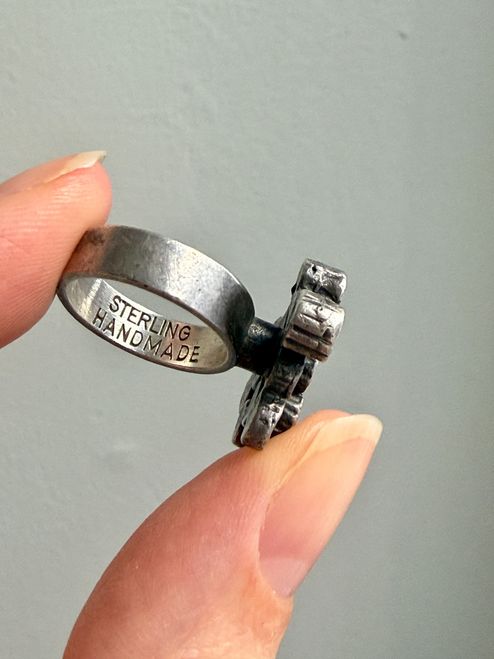 1968 Swedish Vintage Sculptural Silver Ring with Stepped Rounds - size 6