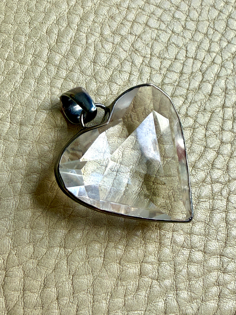 LARGE Crystal Quartz Heart Pendant in Oxidized Sterling Silver – 1.9 Inch length/drop