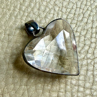 LARGE Crystal Quartz Heart Pendant in Oxidized Sterling Silver – 1.9 Inch length/drop