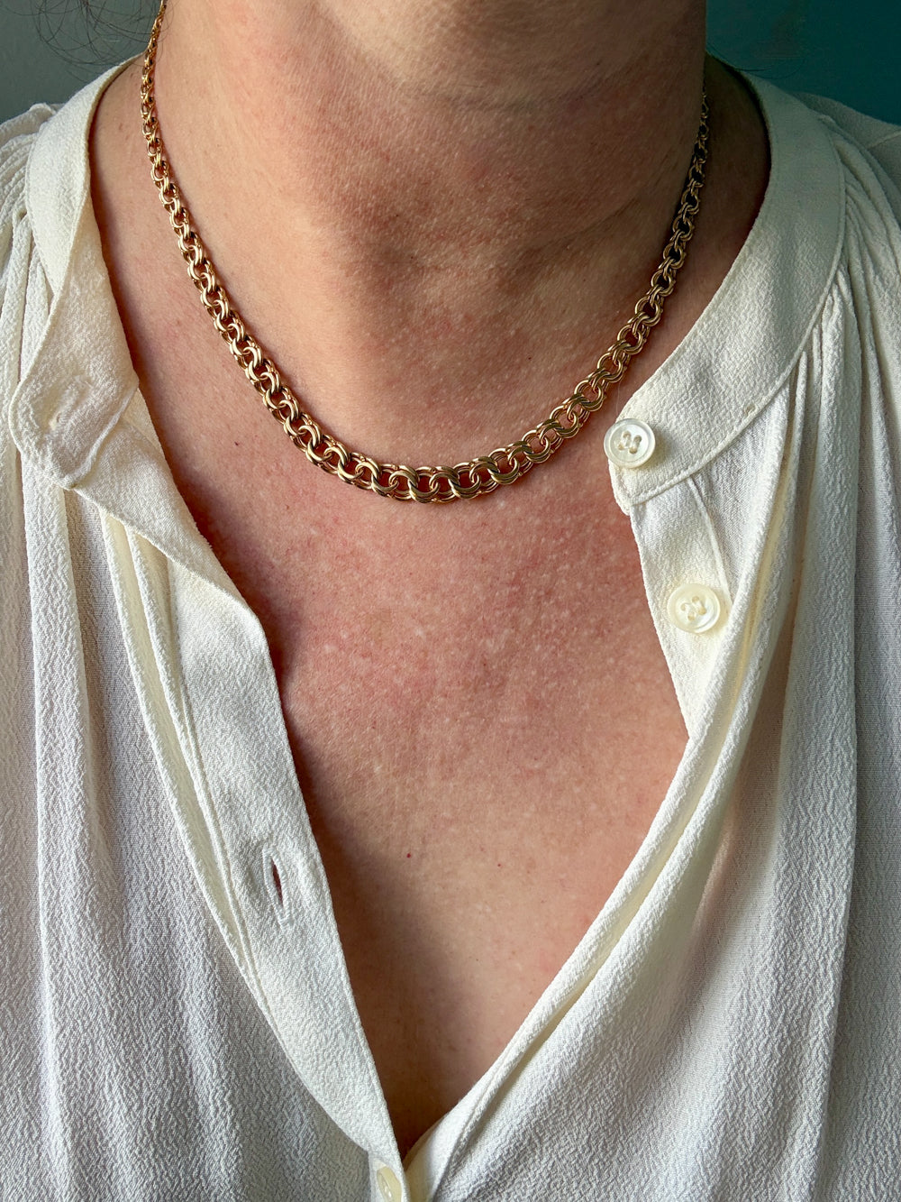 Swedish Vintage 18k Gold Necklace - Graduated Double Link Chain Necklace - 17.1 inch length