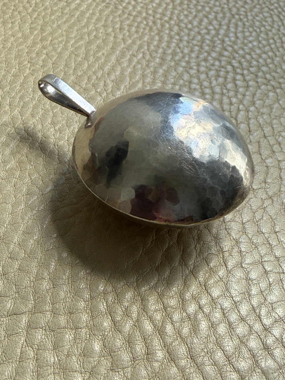 Vintage Silver Hammered Orb Pendant with Substantial Curb Chain - 23.8 inch length