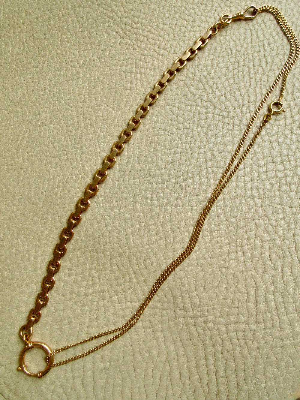 1930s Swedish Vintage 18k Gold Chunky Wide Watch Chain Bracelet or Necklace Extender with Bolt Clasp