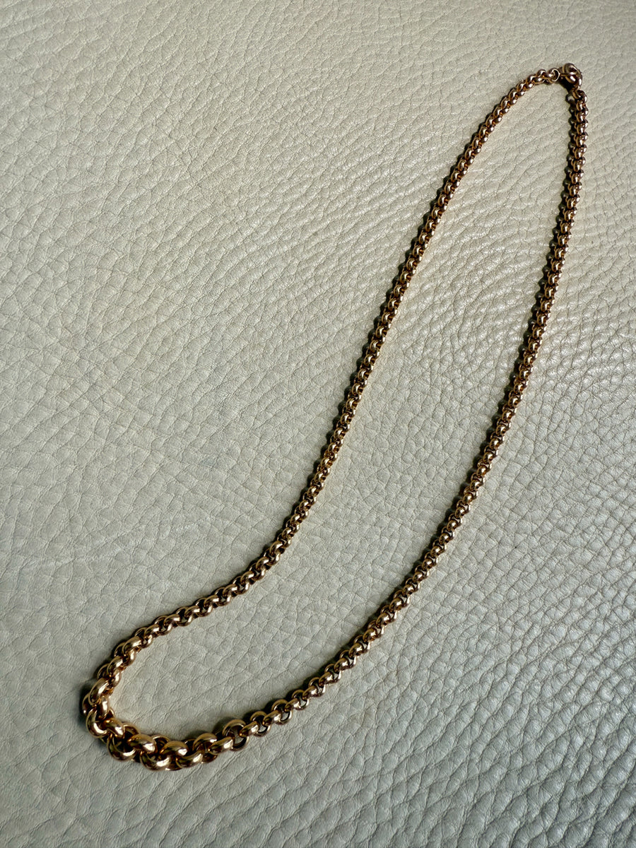 1950s era Vintage Graduated Width Rolo Link Necklace in 18k Gold - 17.75 inch length
