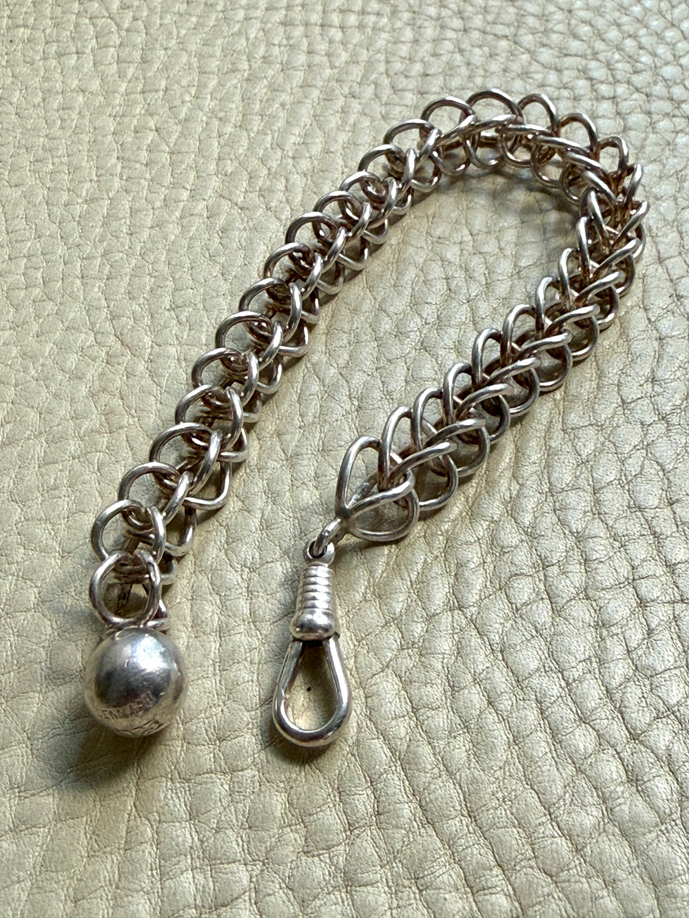 Danish Vintage Sterling Silver Open Foxtail Link Bracelet with Dog Clip - 9 inch adjustable length