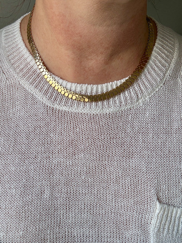 Vintage Italian Hexagon Mirror Link Chain Necklace 18k Gold – 16.75 Inch Length
