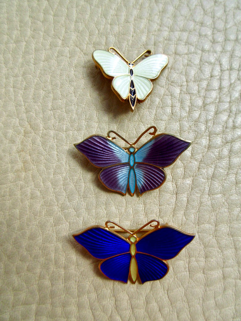 1952 Gilt Silver Ultramarine Blue Guilloché Enamel Butterfly Brooch by Tillander - 1.3 inch width