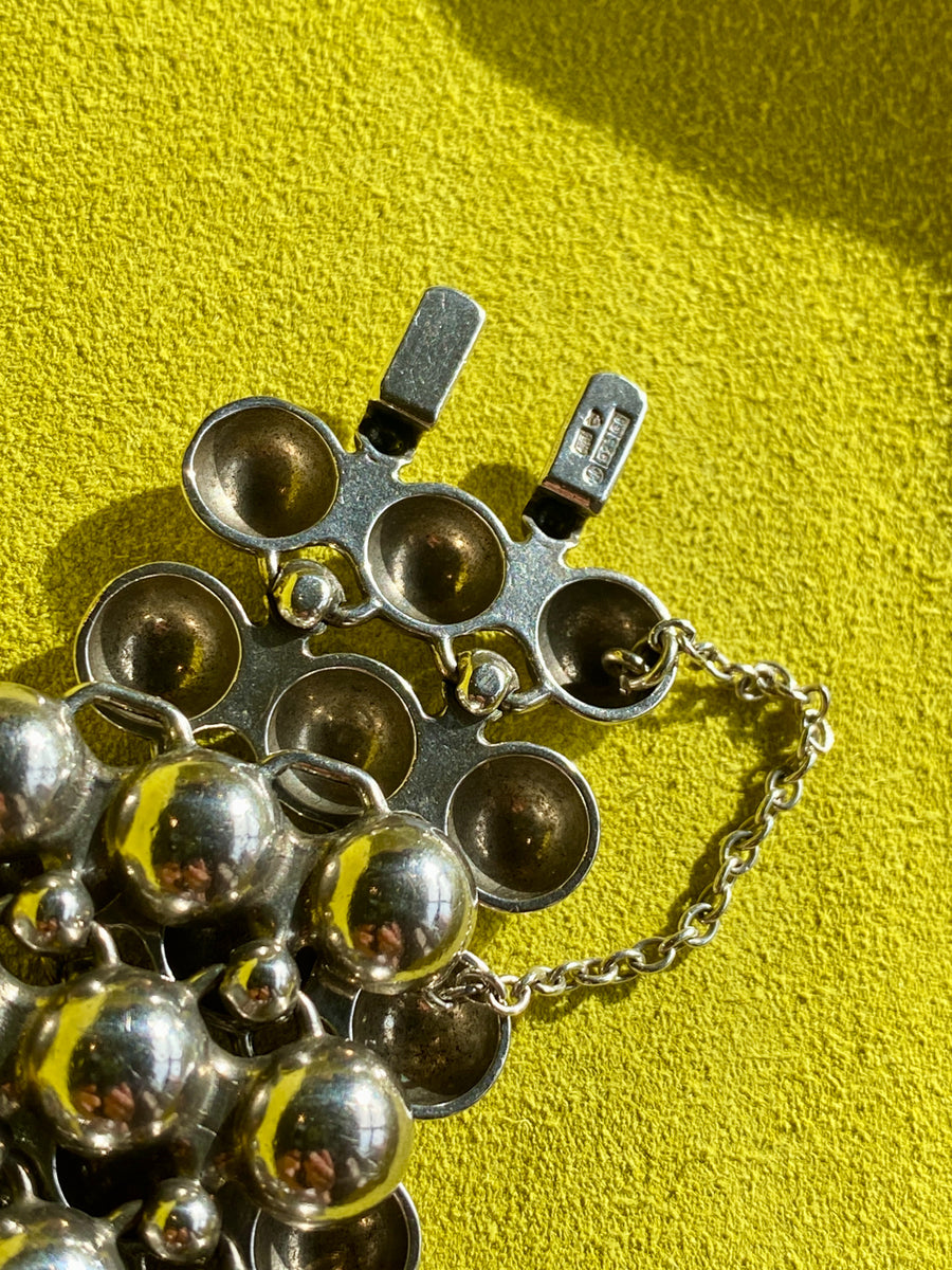 1984 Finnish Triple Row Wide Bubble Link Bracelet in Sterling Silver by Kalevala Koru - 7 inch length