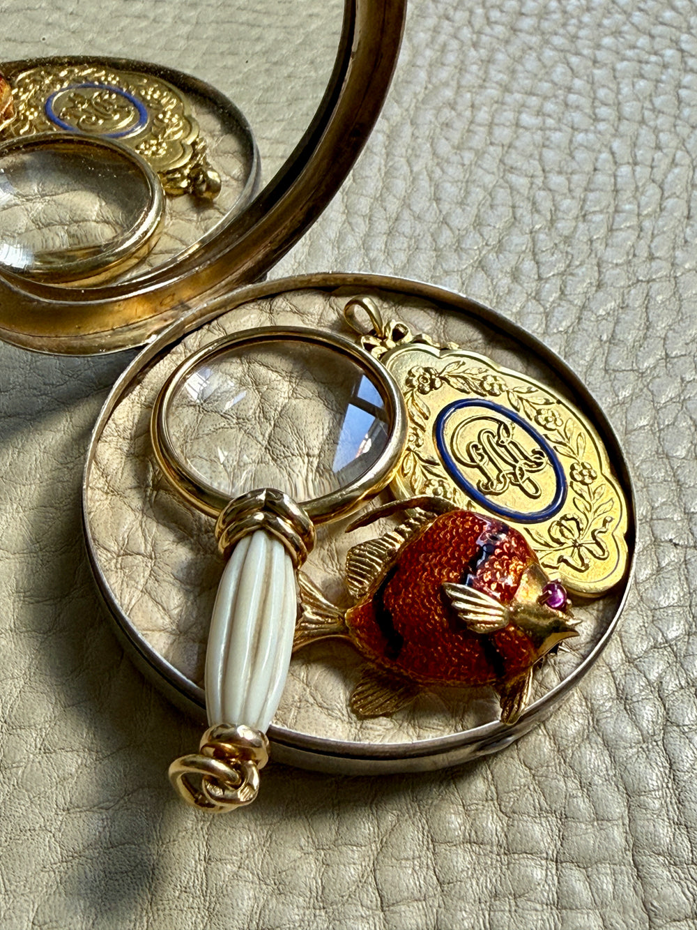 18k Gold Tropical Fish Brooch with Enamel Detail and Ruby Eye