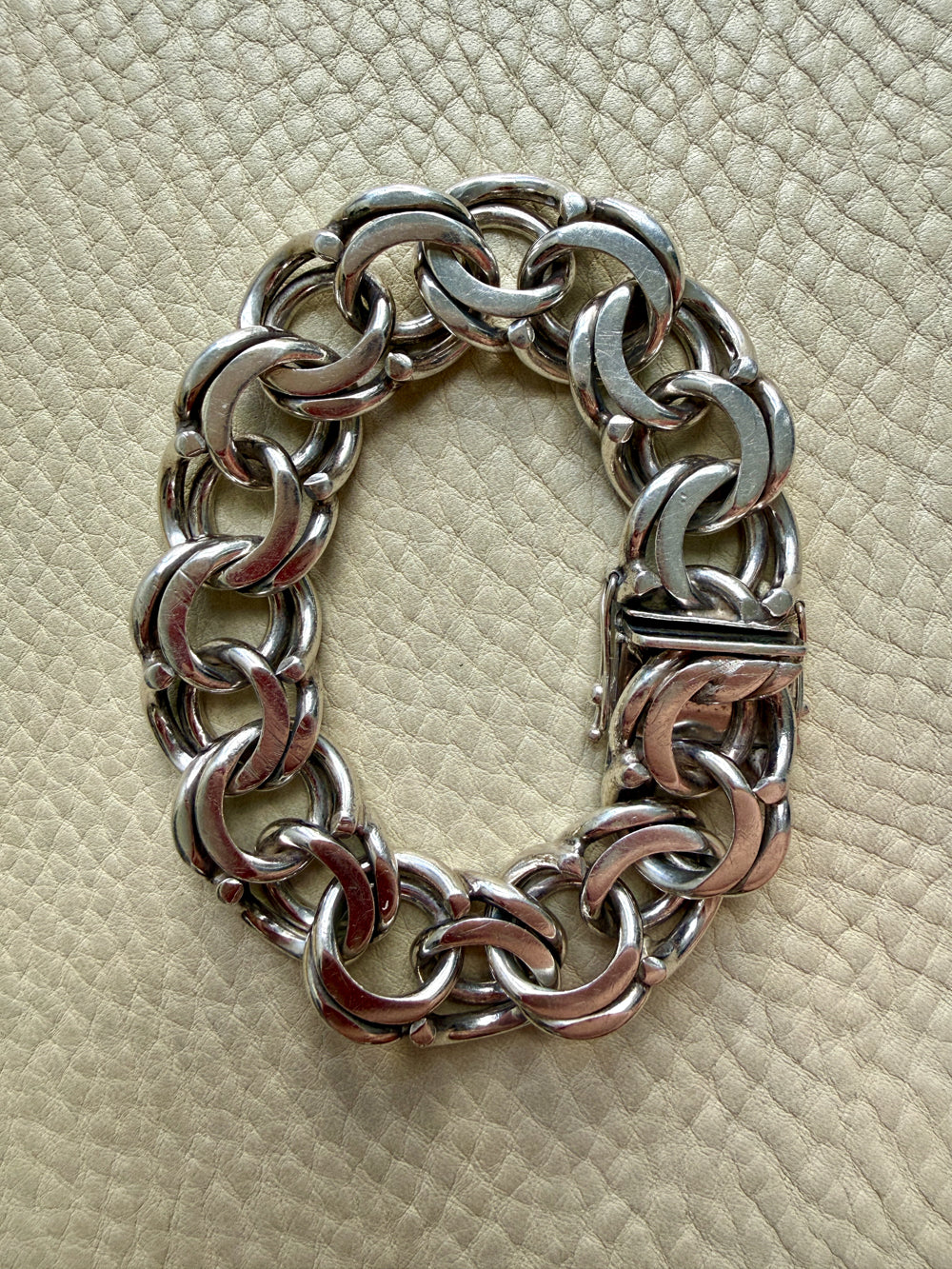 1976 Signed Heavy Swedish Double Curb Chain Silver Bracelet – 8.9 Inch Length