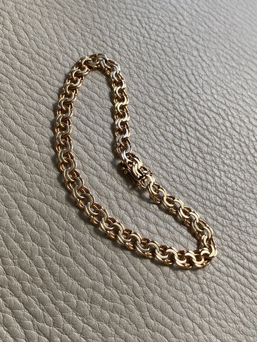 Vintage 1963 Double link solid 18k gold bracelet - 7.5 inch length