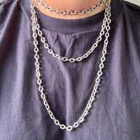 Antique Substantial Silver Oval Cable link Chain Necklace- 59 inch length