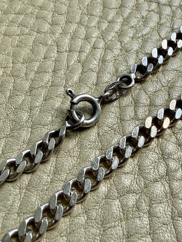 Vintage Silver Hammered Orb Pendant with Substantial Curb Chain - 23.8 inch length